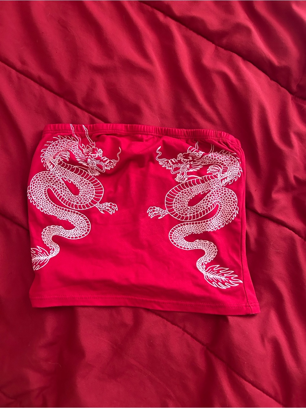 Rue21 Red Tube Top with White Dragon Print